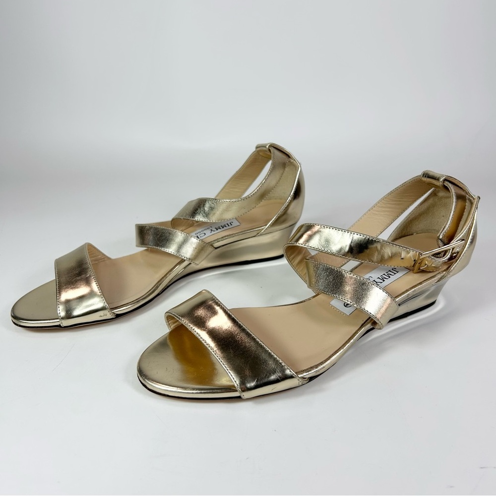 Jimmy Choo Gold Leather Sandals - Picture 2 of 5